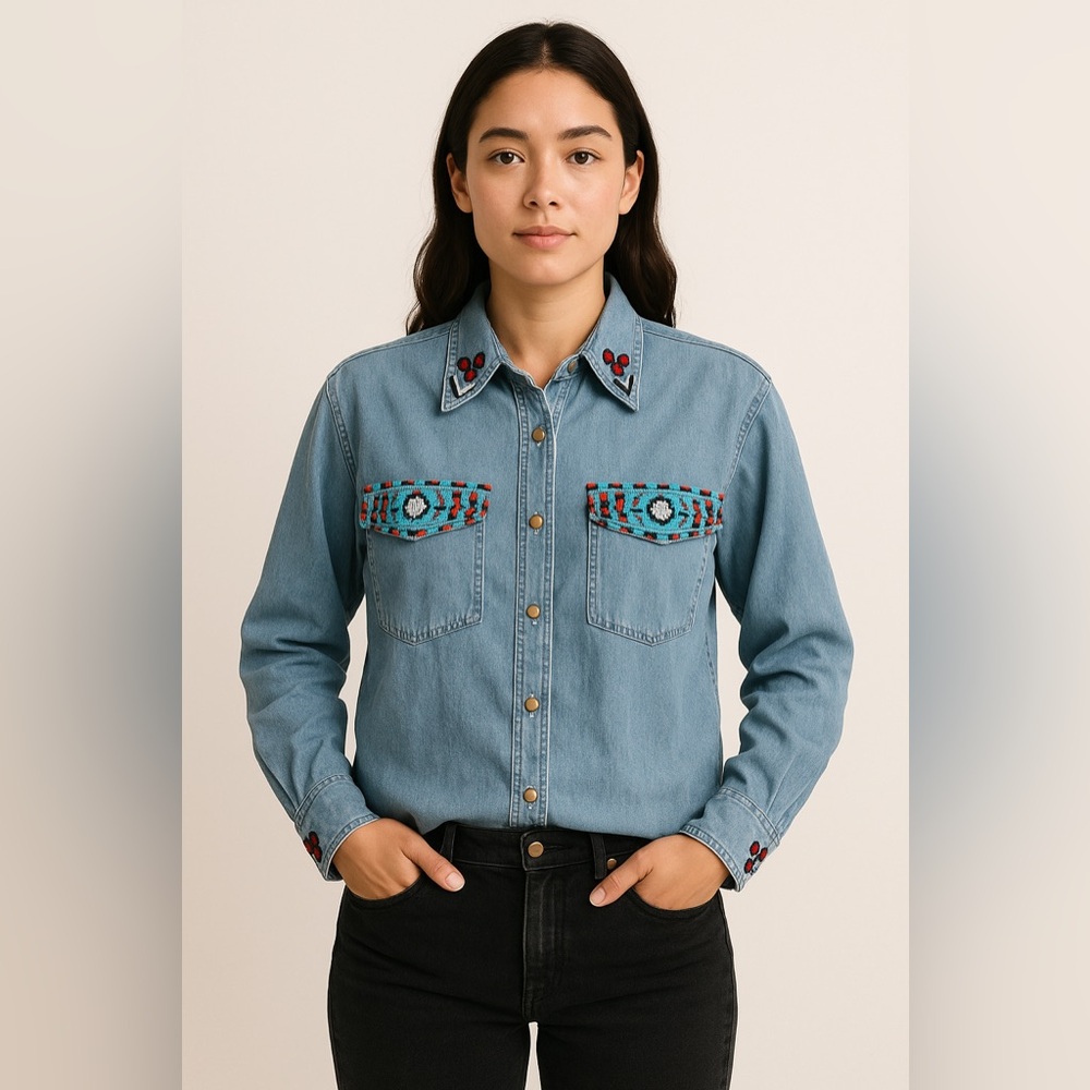 Vintage The Shirt Inc. Southwestern Style Cotton Denim Shirt Sz. S